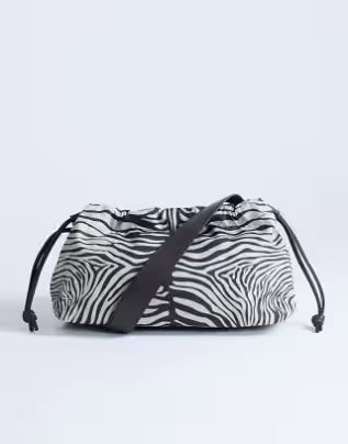 Ruched zebra-print woven crossbody bag