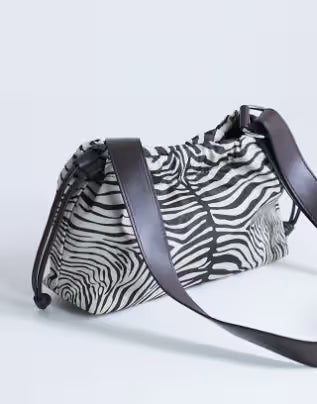 Ruched zebra-print woven crossbody bag