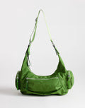 Green curved fabric crossbody bag