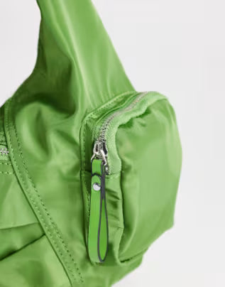 Green curved fabric crossbody bag
