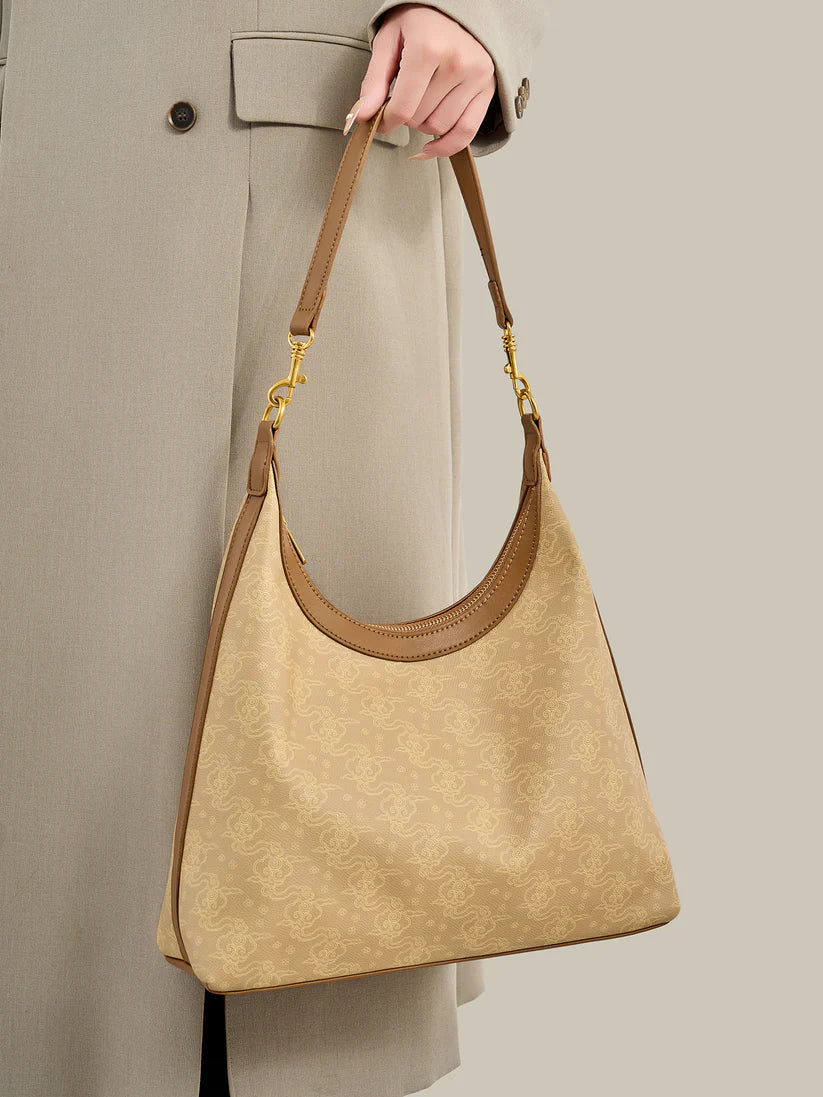 Cloud-patterned PU leather hobo shoulder bag