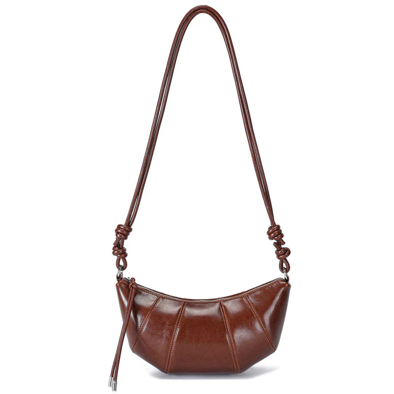 Paneled dumpling-shaped waxed cowhide crossbody/underarm bag