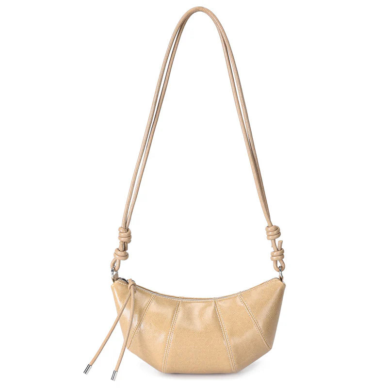 Paneled dumpling-shaped waxed cowhide crossbody/underarm bag