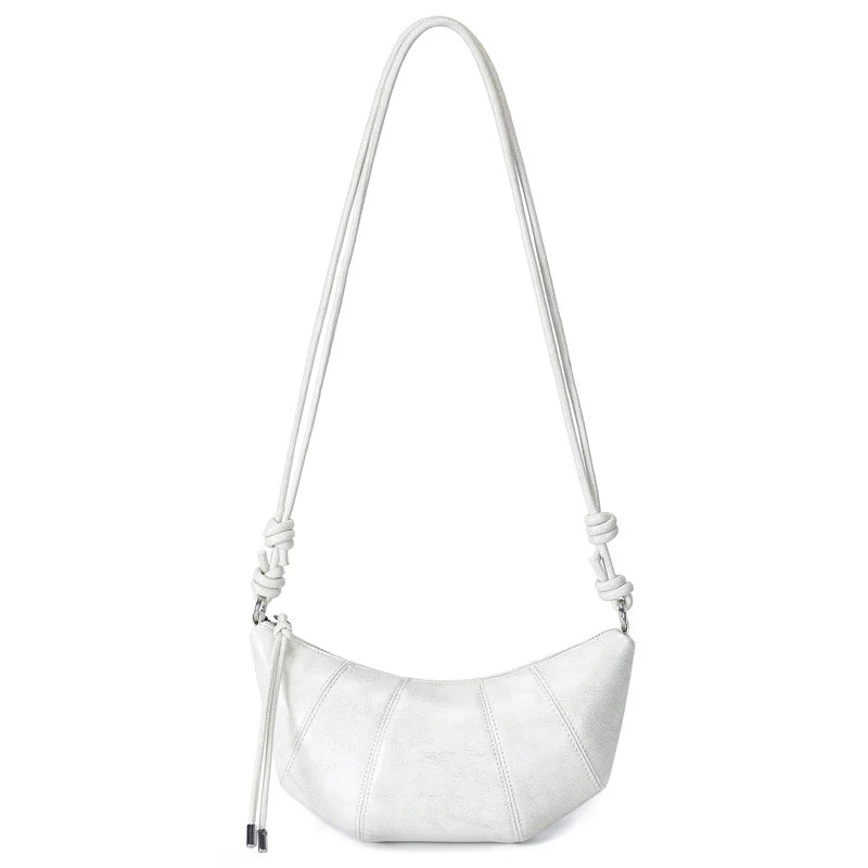 Paneled dumpling-shaped waxed cowhide crossbody/underarm bag
