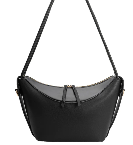 Black recycled vegan leather shoulder bag