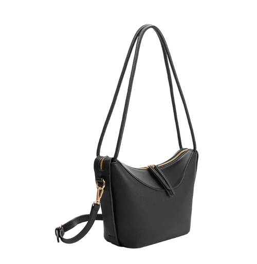 Black recycled vegan leather shoulder bag