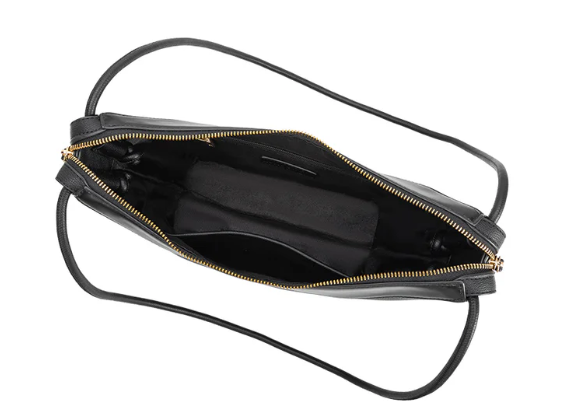 Black recycled vegan leather shoulder bag